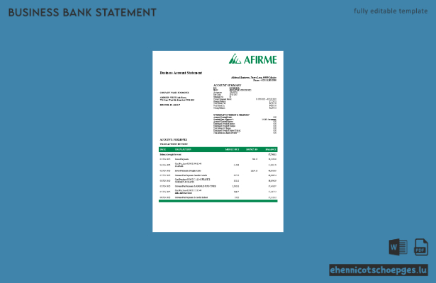 Afirme Geschäftskontoauszug (Word und PDF) – 1 Beispielvorschau